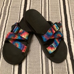 Rainbow Tie Dye Chacos slides